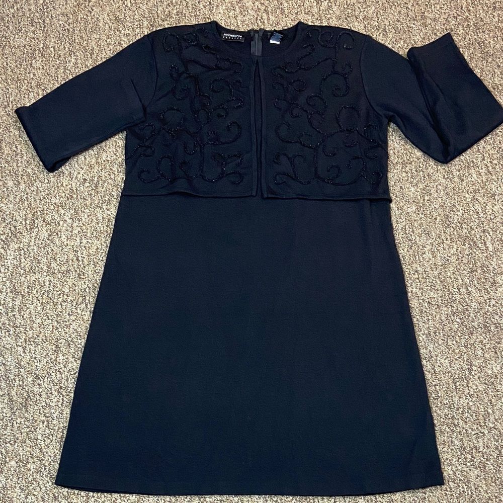 Luz Claiborne Dresses Sheath Dress with Pleated Waist and 3/4 Sleeves Sz L
